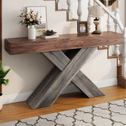 Consolle stretta con supporto a X in truciolare finitura legno noce per ingresso e soggiorno 140 × 30 × 80 cm