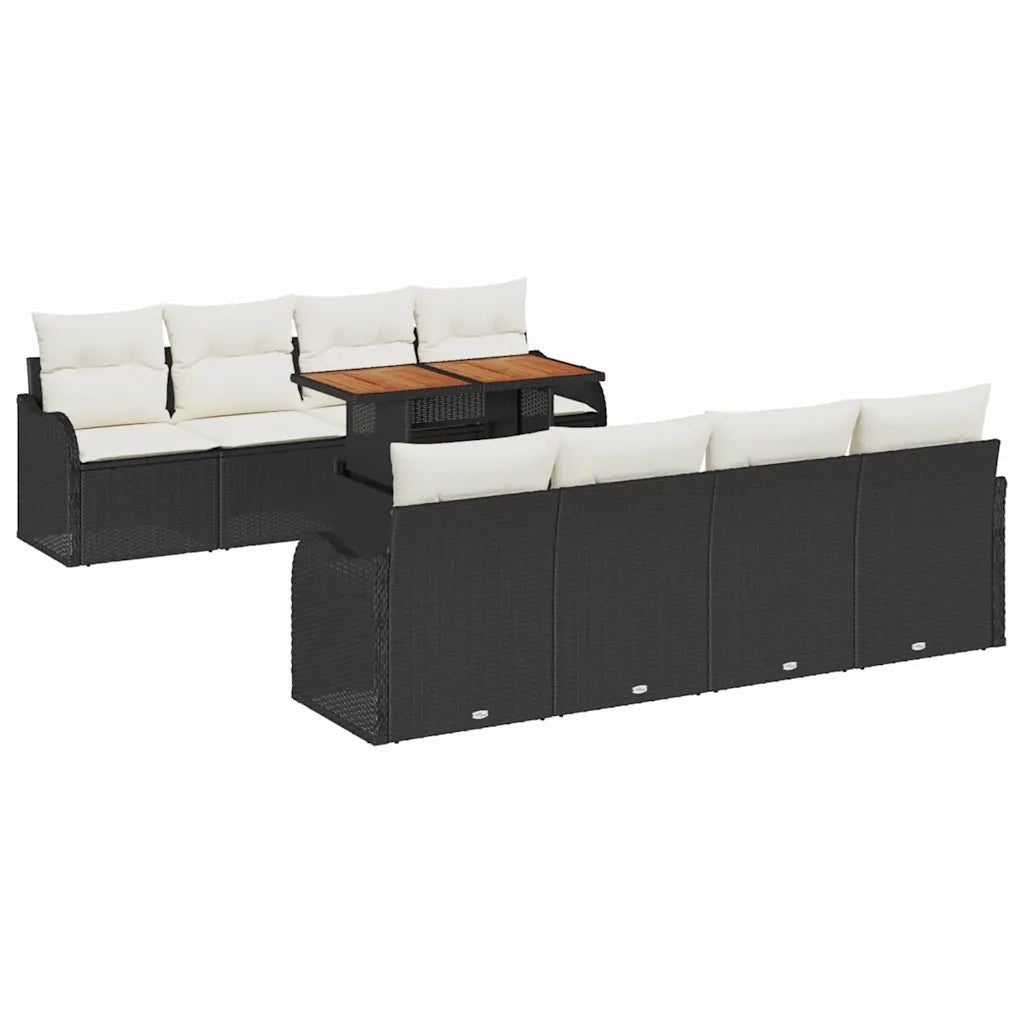 Set Divano da Giardino con archiviazione 9 pcs Nero Poly Rattan