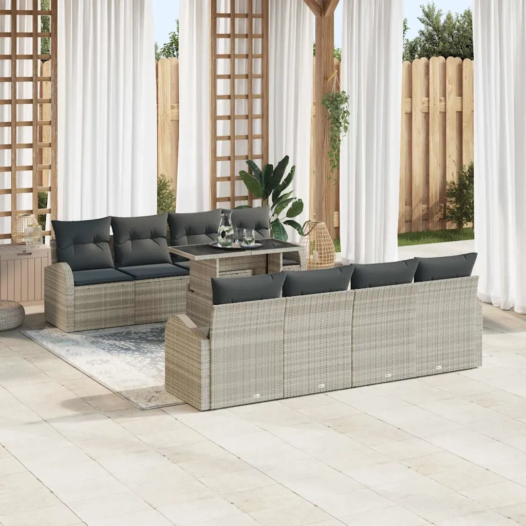 Set Divano da Giardino con cuscino 9 pcs Grigio chiaro