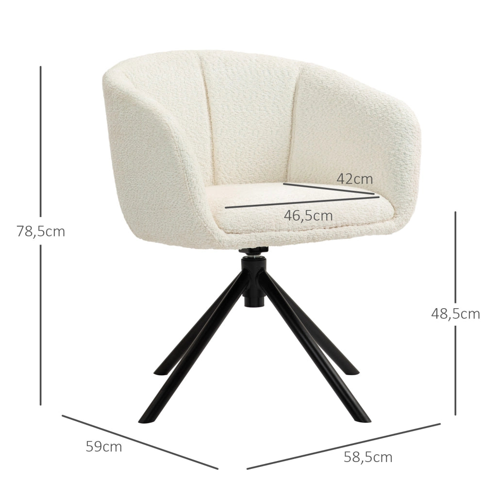 Poltrona Lounge con Braccioli, Girevole a 360°, Rivestimento in Lino Crema, Gambe in Metallo per Soggiorno e Camera da Letto