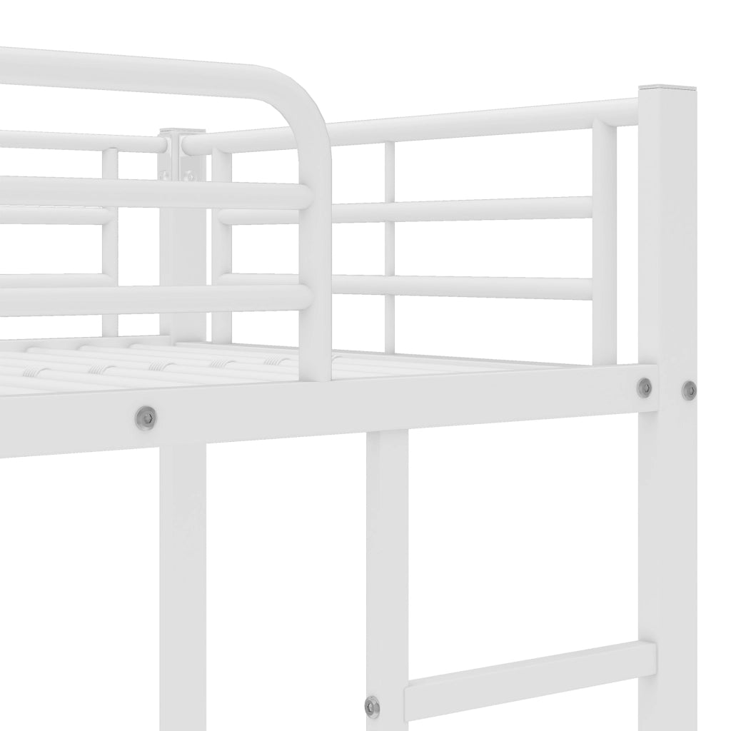 Letto a castello 90×200 cm con letto estraibile 90×190 cm, 3 posti, scala e barriere, senza materasso, in metallo bianco