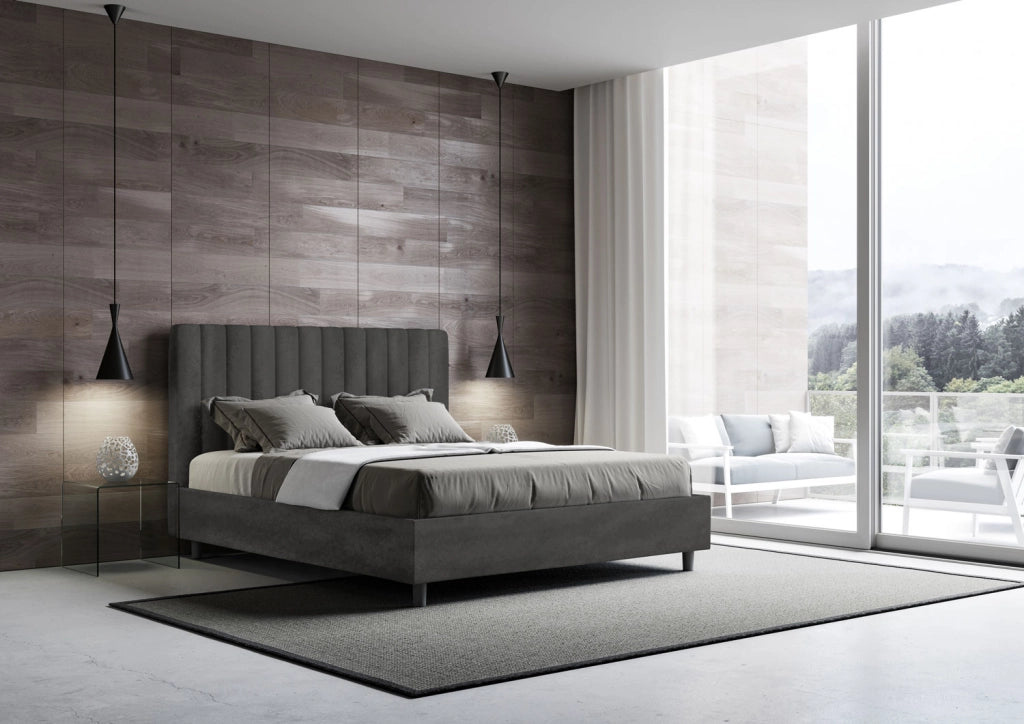 Letto 1 Piazza E Mezzo 130x190 cm con Rete e Contenitore Imbottito in Microfibra Agueda Grigio