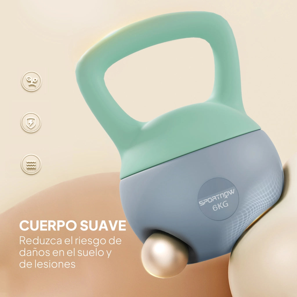 Kettlebell 6 kg ¨C Xylo ¨C Sabbia Metallica Impugnatura Antiscivolo Verde Grigio 19x19x28 cm