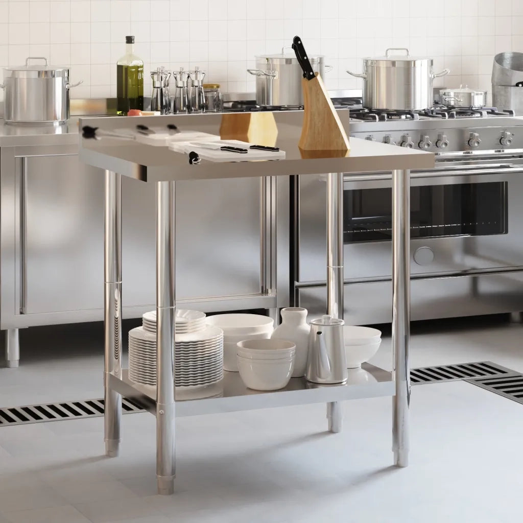 Tavolo Lavoro Cucina con Paraschizzi-Piano di Lavoro Cucina 82,5x55x93cm Acciaio Inox