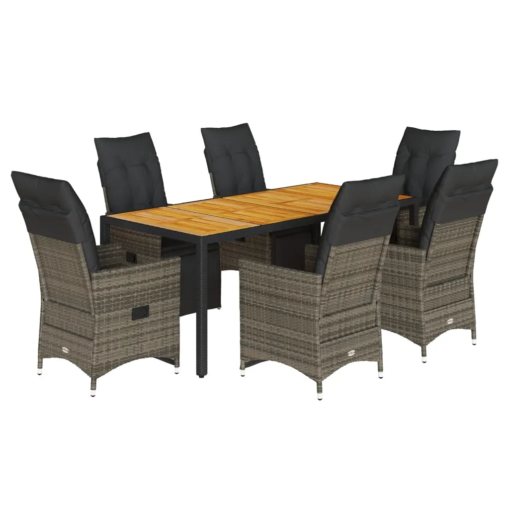 Set Bistrò da Giardino 7 pz con Cuscini in Polyrattan Grigio 3276889