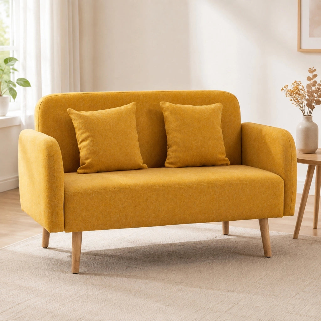 Divano a 2 posti con cuscini in poliestere naturale e piedini regolabili per piccoli spazi 80 × 130 × 70 cm