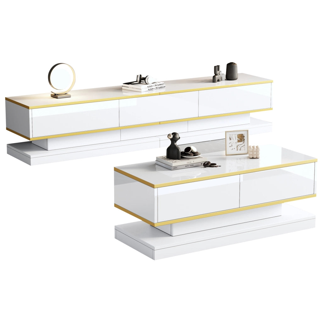 Set mobile TV e tavolino 200x40x40 cm bianco con contenitore