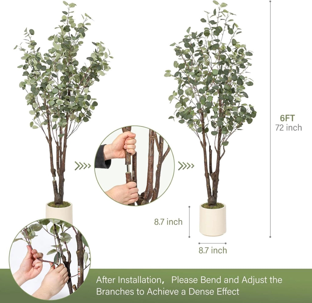 Eucalipto Artificiale da Interno 180 cm Pianta Finta Realistica con Vaso