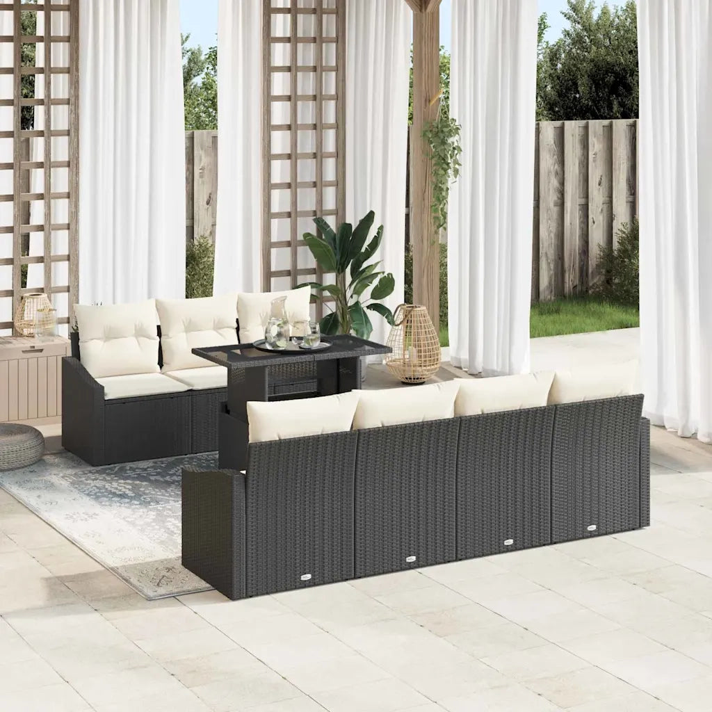 Set Divano da Giardino con cuscino 8 pcs Nero polyrattan