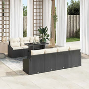 Set Divano da Giardino con cuscino 8 pcs Nero polyrattan