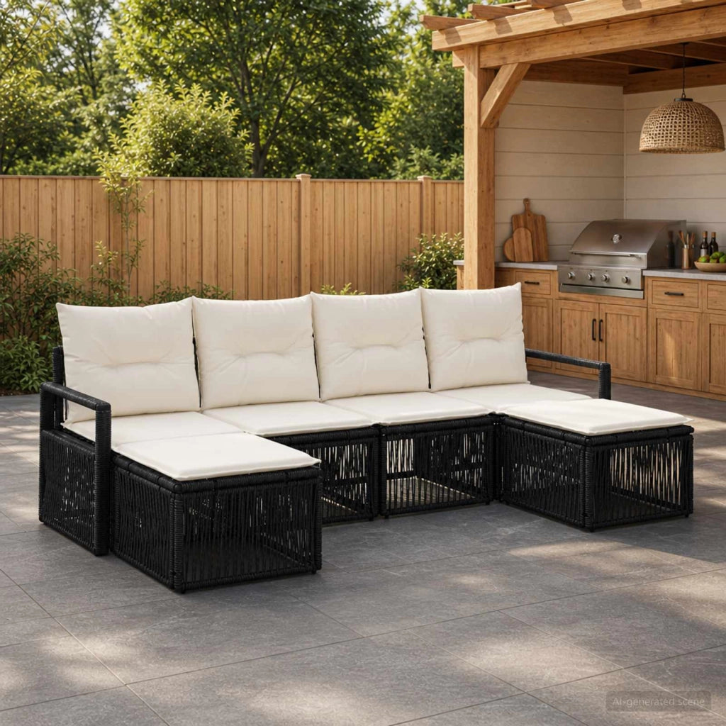 Set Divano da Giardino 6 pz Nero polyrattan 3435790