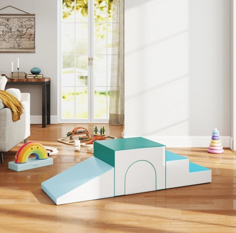 Set gioco motorio ULEVR 4 pezzi per bambini 1-3 anni, moduli in schiuma EPE con rampa e tunnel, grigio chiaro