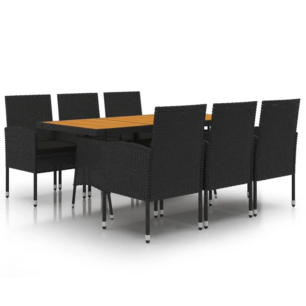 Set da Pranzo per Esterni 7 pz in Polyrattan Nero