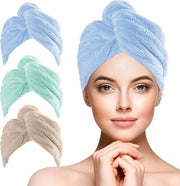 Set di 3 asciugamani microfibra per capelli, 3-pack, con chiusura a nodi, asciugamani per capelli morbidi e superassorbenti per donne e ragazze