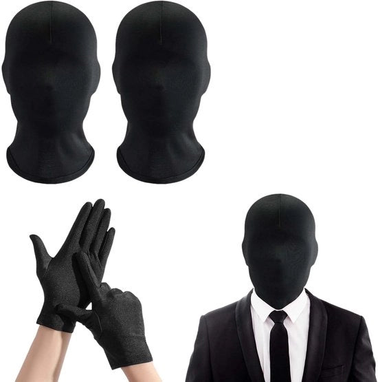 Set di maschere per il viso 2 pezzi - Maschera per il viso completa - Guanti neri - Adesivi per tatuaggi - Maschera elastica unisex - Leggera e respirabile - Maschera da travestimento