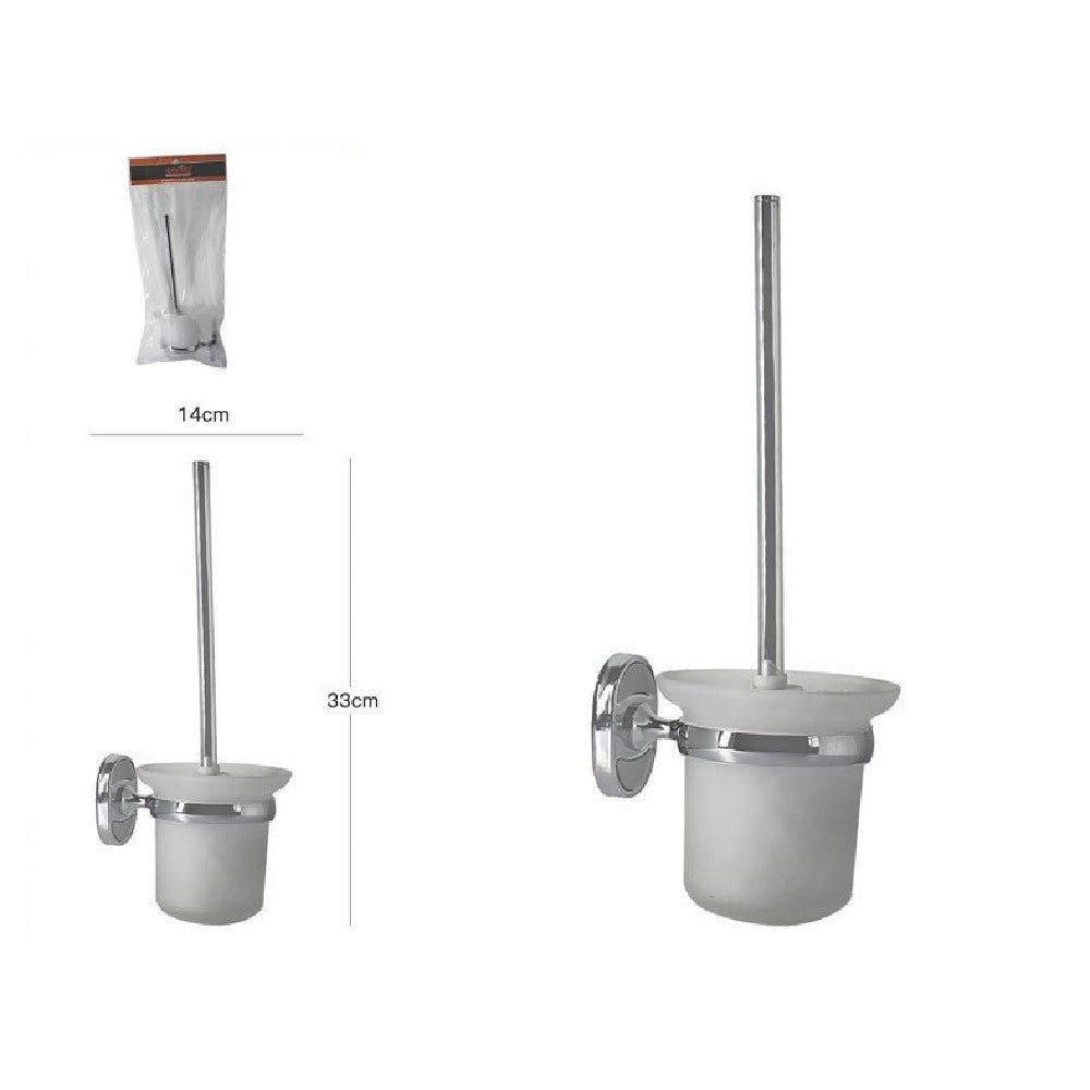 Trade Shop - Porta Scopino Wc Completo Vetro Satinato Fissaggio A Parete Bagno Ovale 52017 -