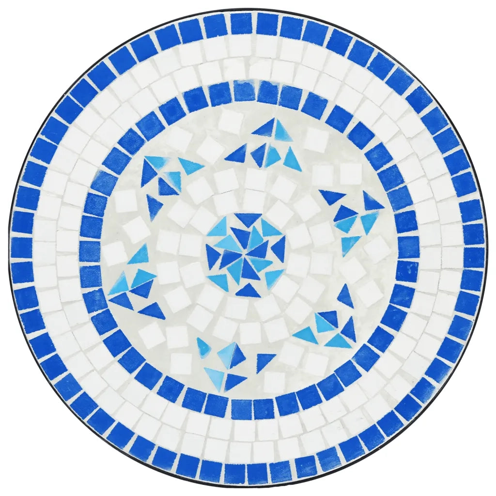Tavolino da Giardino | Tavolino da Bistrot con Mosaico Blu e Bianco ?50x70 cm Ceramica