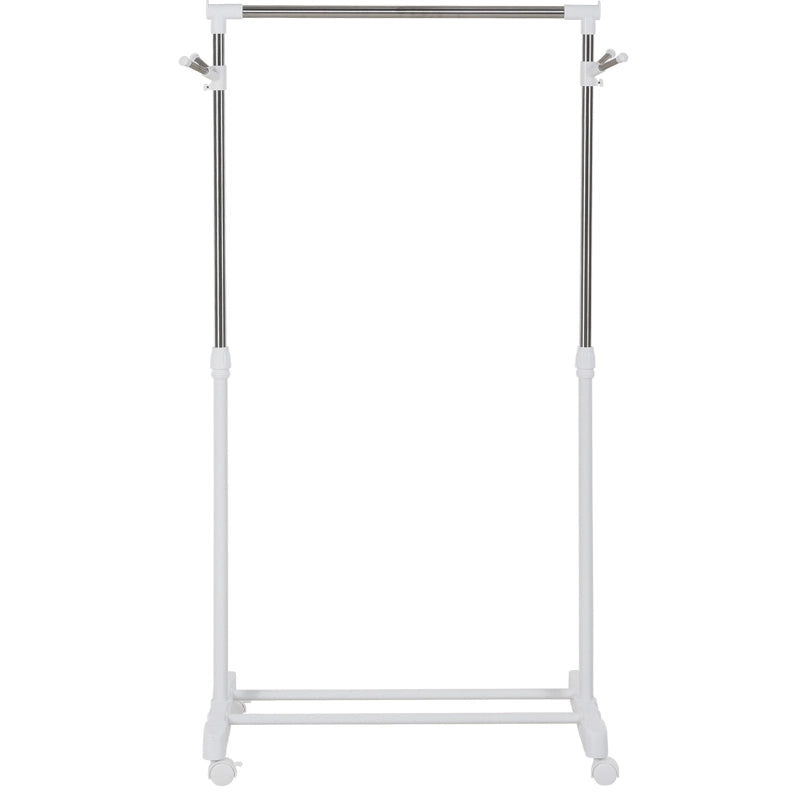 Appendiabiti mobile regolabile in altezza con ripiano inferiore e 4 ruote, bianco