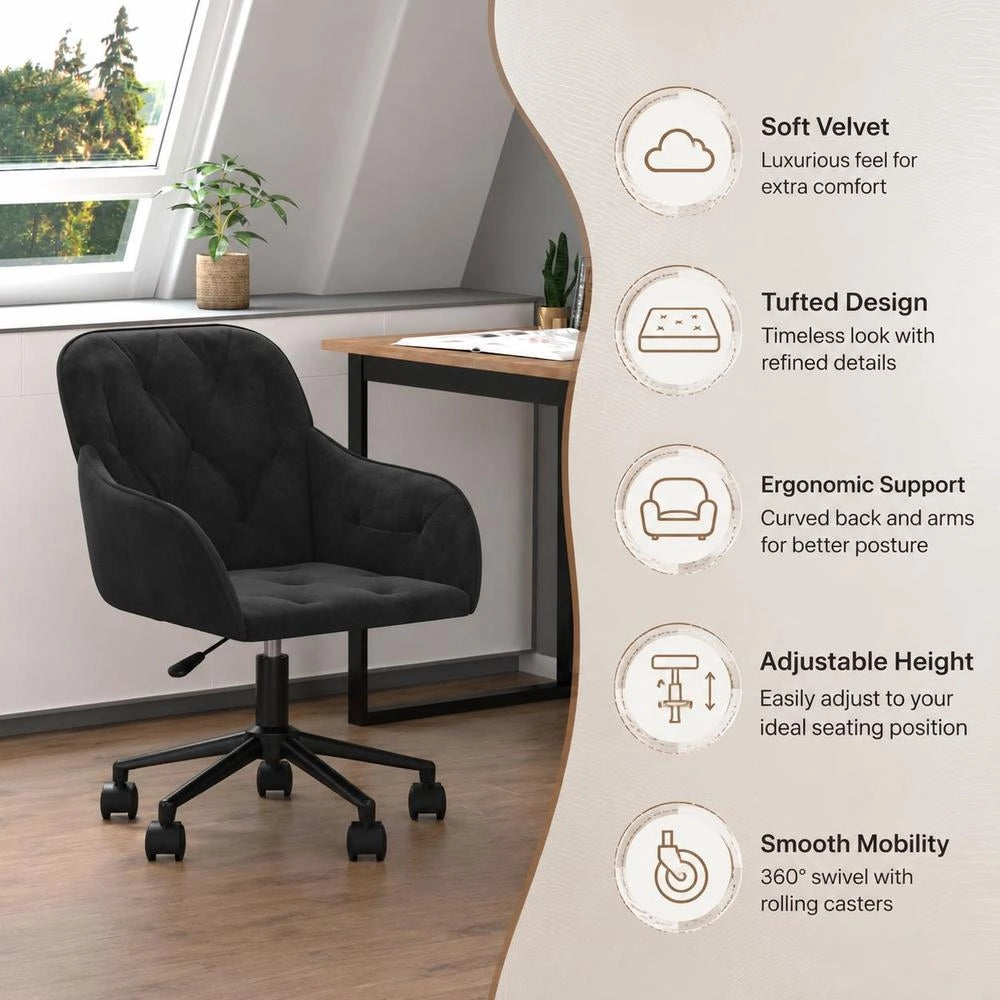 Swivel Office Chair, Black Velvet