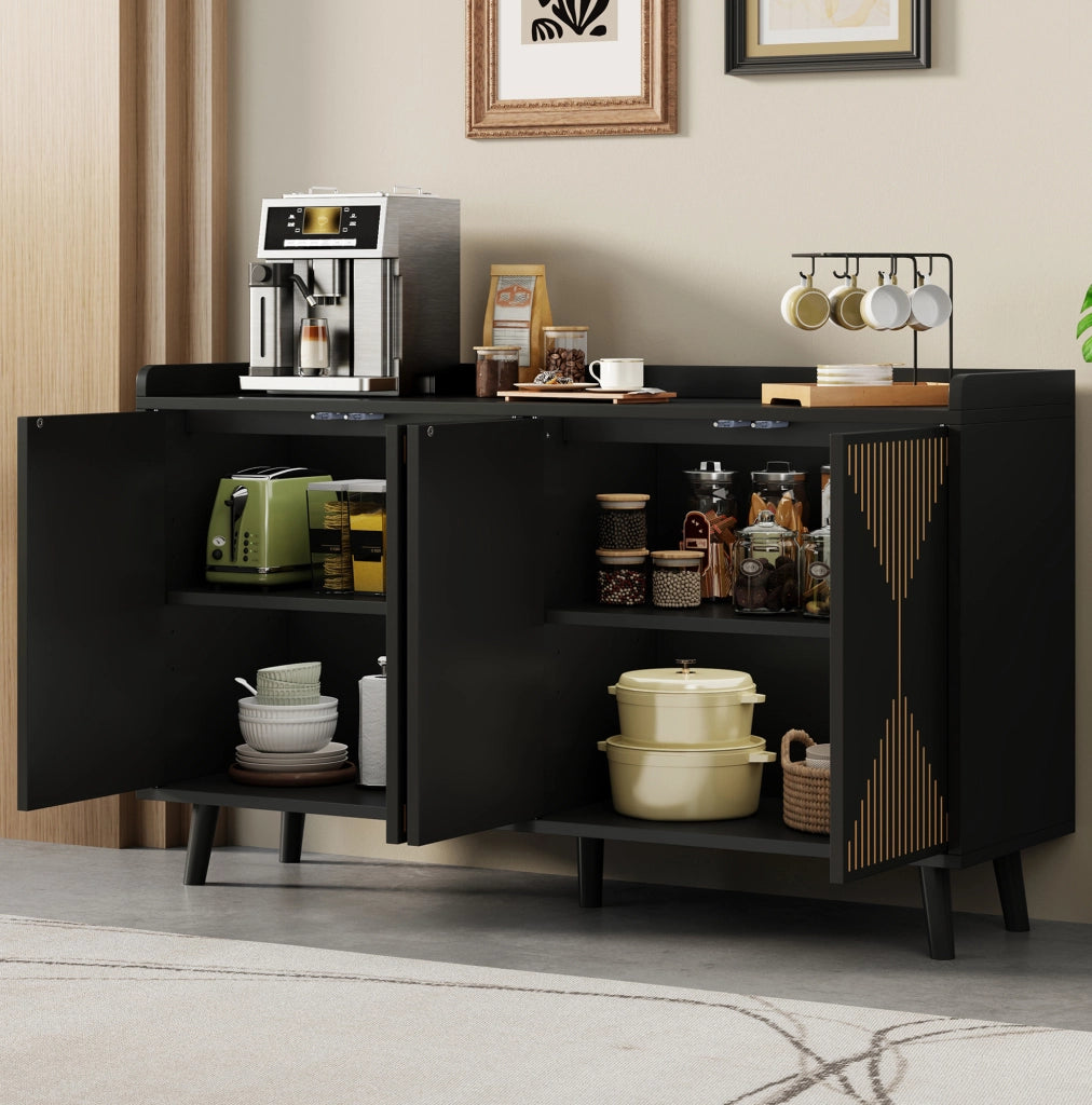 Credenza da cucina 140x40x84 cm a 4 ante con ripiani regolabili in MDF nera