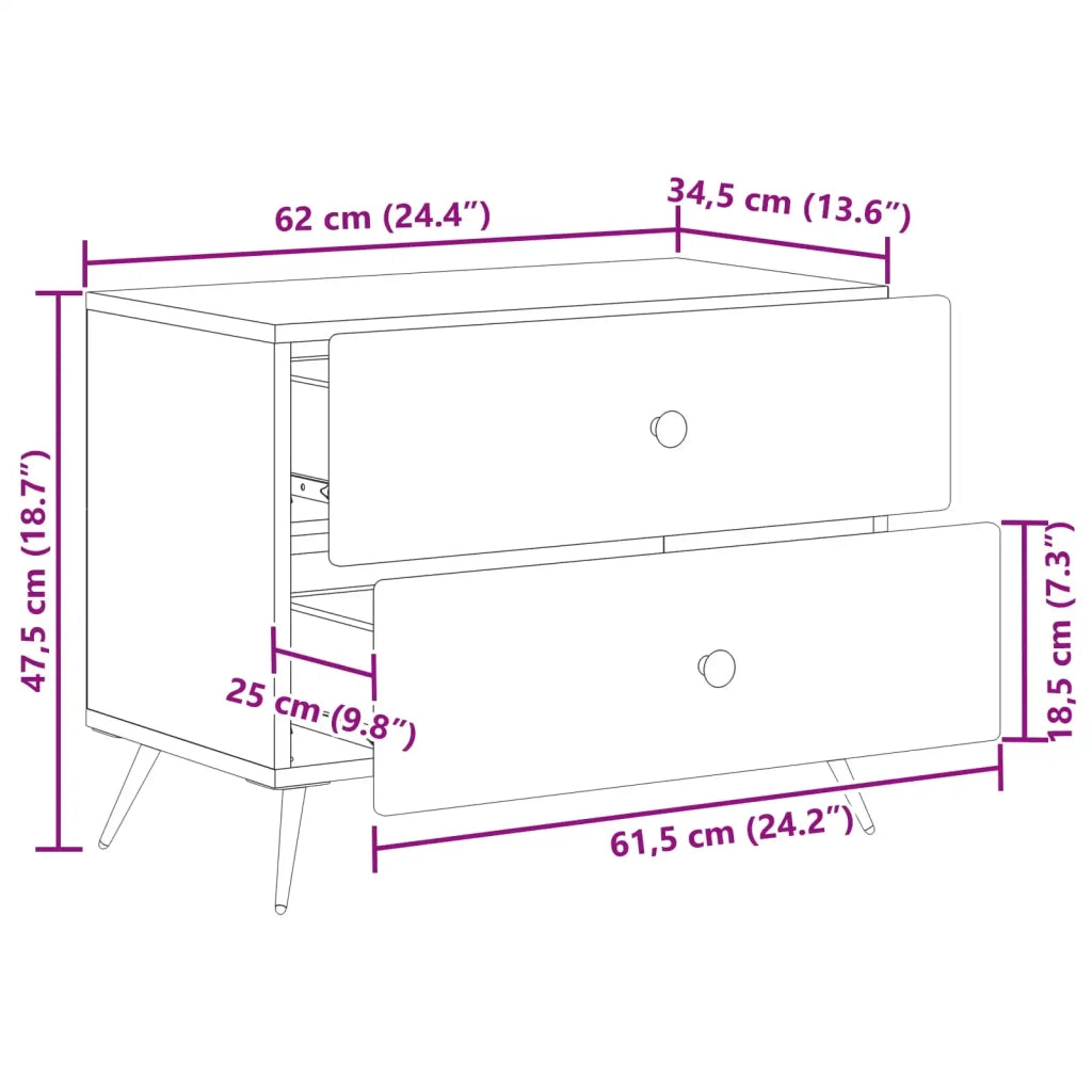 Comodino | Armadio da Notte | Mobiletto da notte con cassetto Grigio Sonoma 62 x 34,5 x 47,5 cm