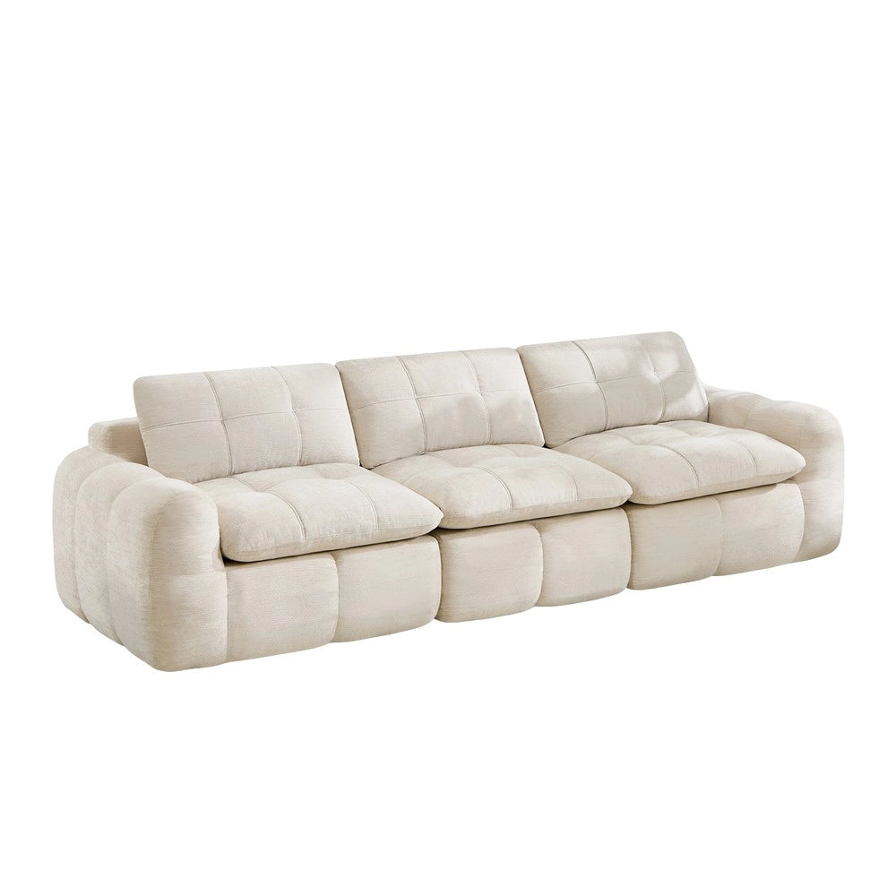 Divano 3 posti ¨C Minimal ¨C Beige tessuto chenille imbottito con cuscini