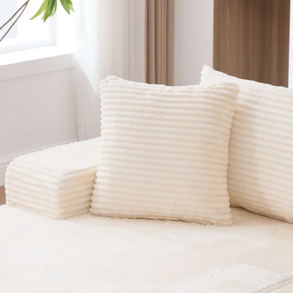 Divano compatto, divano modulare, tessuto chenille, schiuma ad alta elasticità 30D, base antiscivolo, 4 posti, beige
