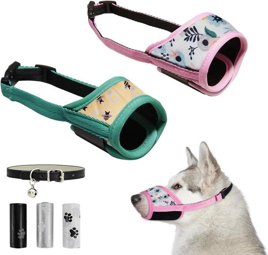 Muffa per cani grandi - 3 sacchetti di immondizia per cani - Collare per cani regolabile - Prevenzione del morso, del abbaiamento e dell'ingestione. Muffa per cani