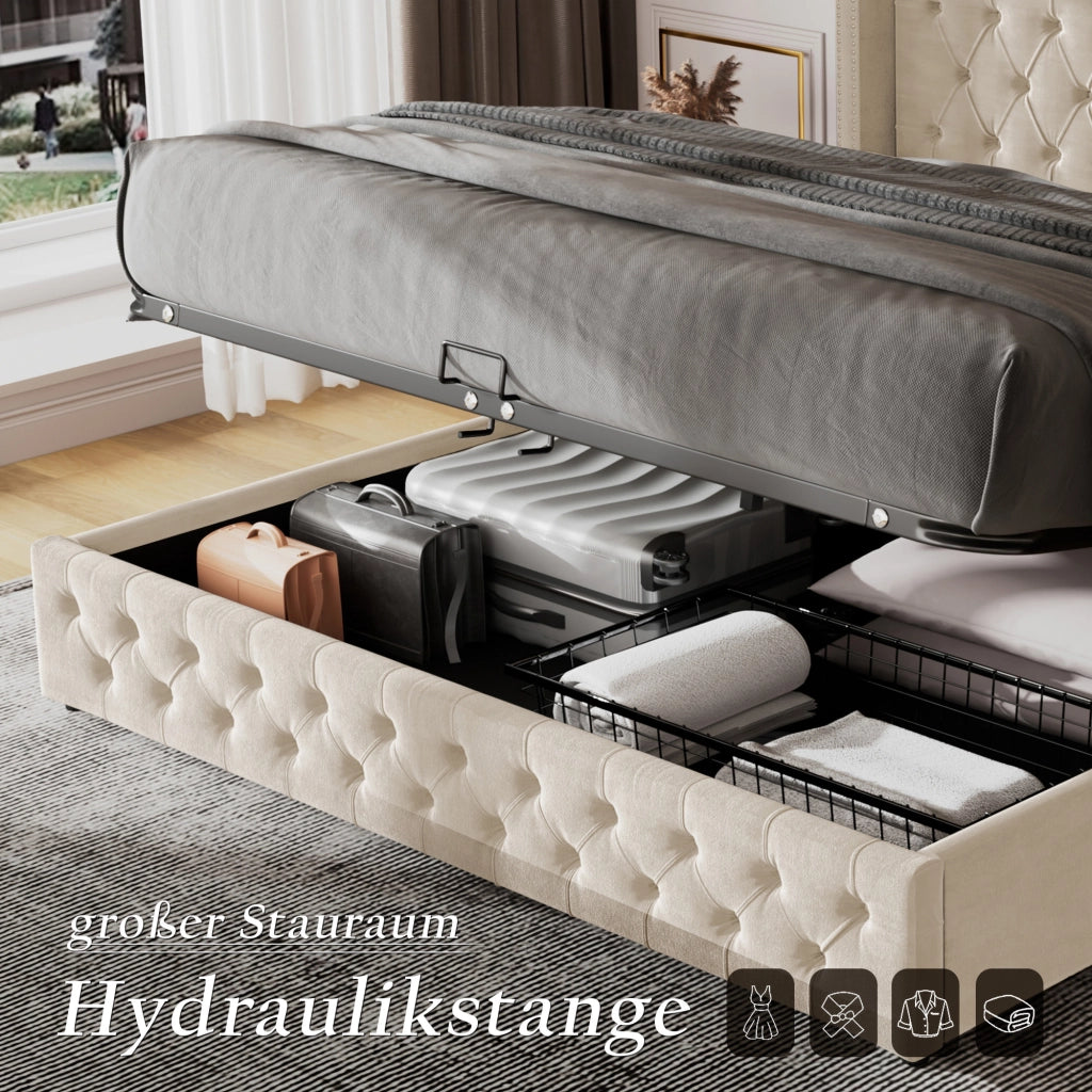 letto imbottito velluto beige 140 x 200 cm