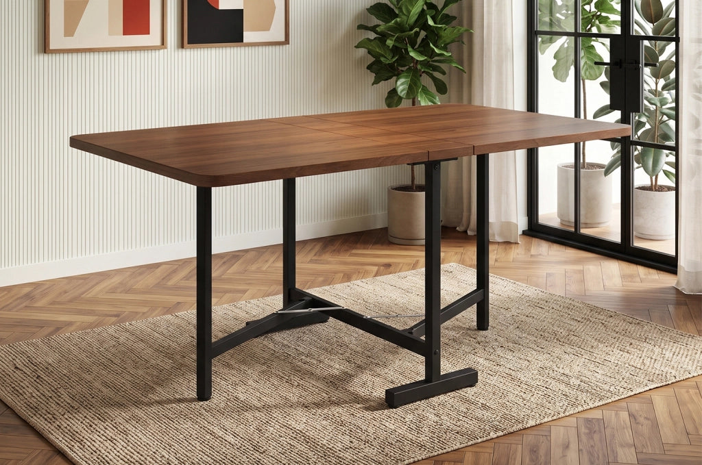 Tavolo da pranzo allungabile e pieghevole in MDF color noce HOMVRA