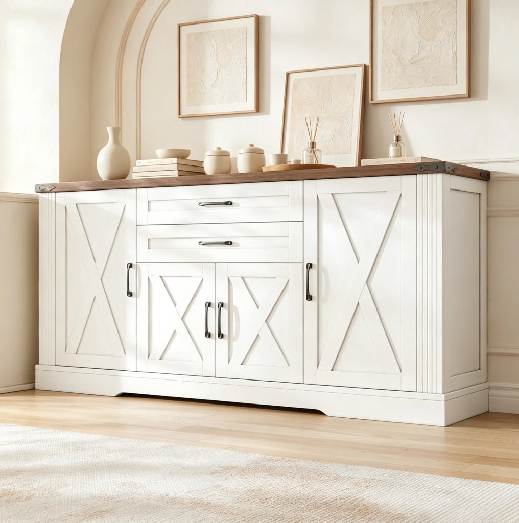 Credenza 160 cm bianca con 4 ante e 2 cassetti
