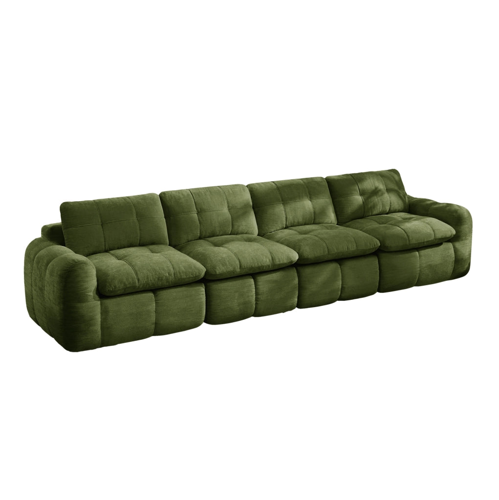 Divano modulare 4 posti 334×97×68 cm in ciniglia verde senza telaio