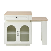Isola Cucina con Ruote e Tavolo da Pranzo Allungabile; Tavolo Bar con Prese Elettriche; LED a 5 Colori; 128-200 cm; Bianco