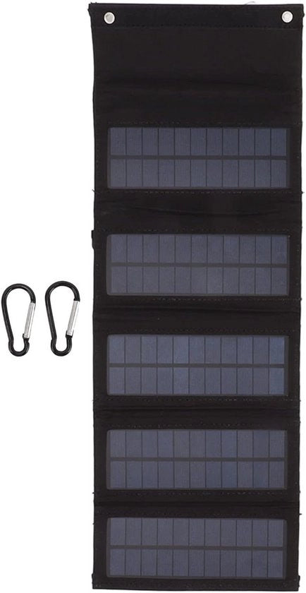 Pannelli Solari Portatili a Silicio Monocristallino 50W 5 Pannelli Flessibili per Campeggio Viaggio Escursioni Emergenze (Nero)