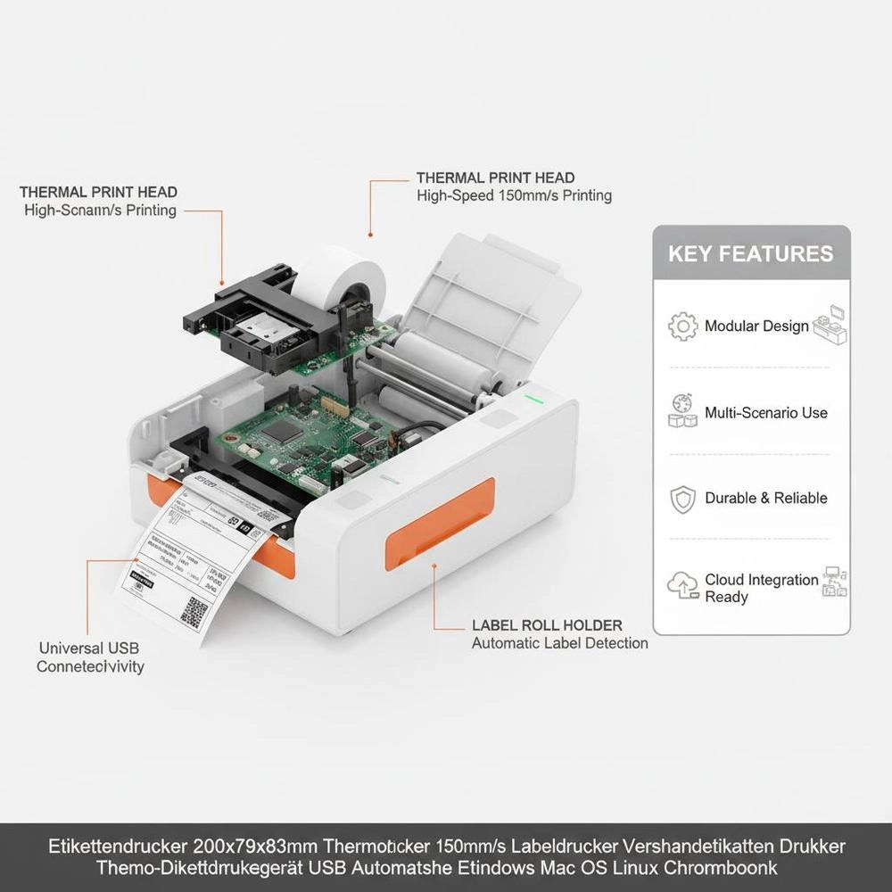 Label Printer 200x79x83mm Thermal Printer 150mm/s Label Printer Shipping Label Printer Thermal Direct Label Printer USB Automatic Label Detection Windows Mac OS Linux Chromebook