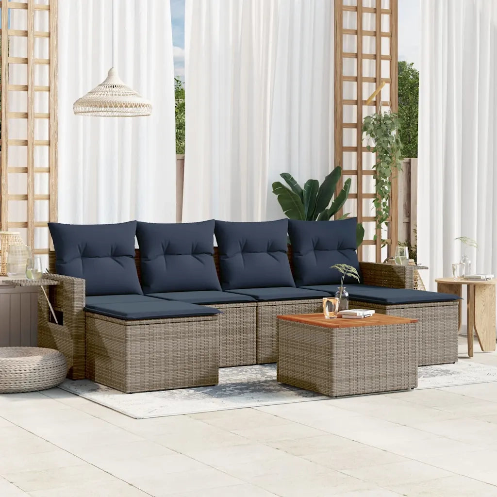 Set Divani da Giardino 7 pz con Cuscini Grigio in Polyrattan 3224689