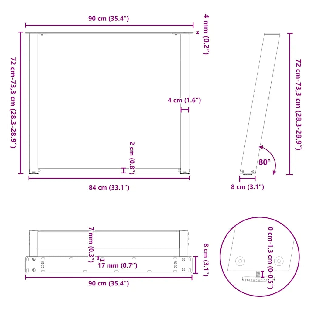 Gambe per tavolo da pranzo forma U 2 pz bianche 90x(72-73) cm 4012801