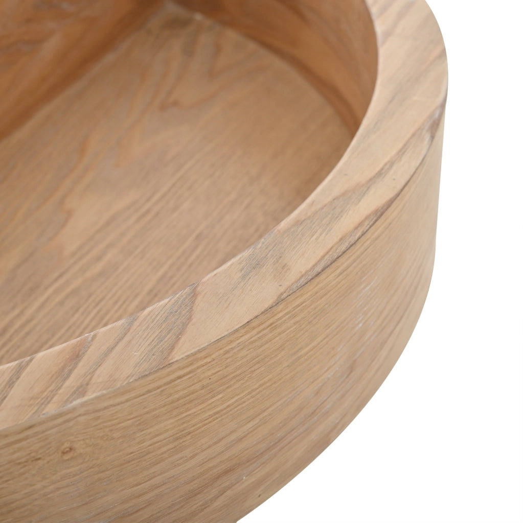 Tavolino da salotto rotondo girevole 360° 60x60 cm con vano contenitore bianco e legno naturale HOMVRA