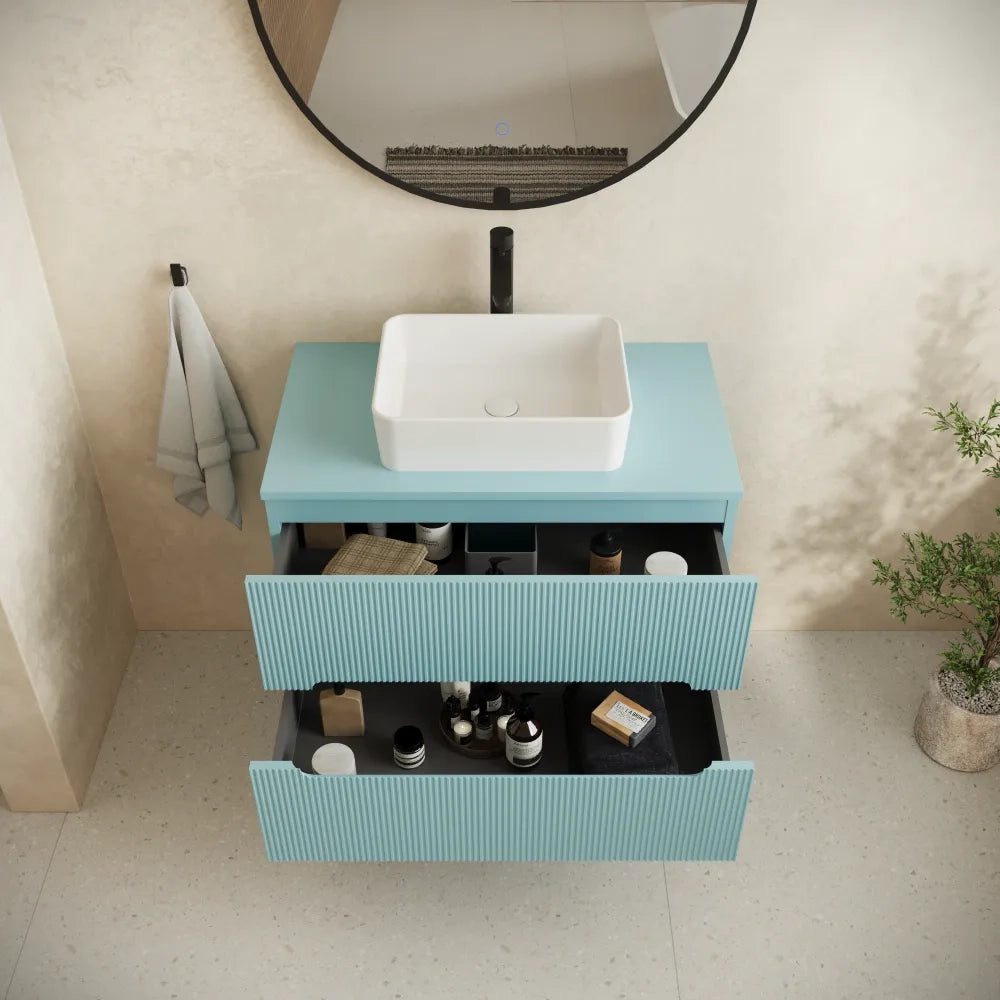 Mobile bagno sospeso 100cm due cassetti  carta da zucchero cannettato con top | Tigua