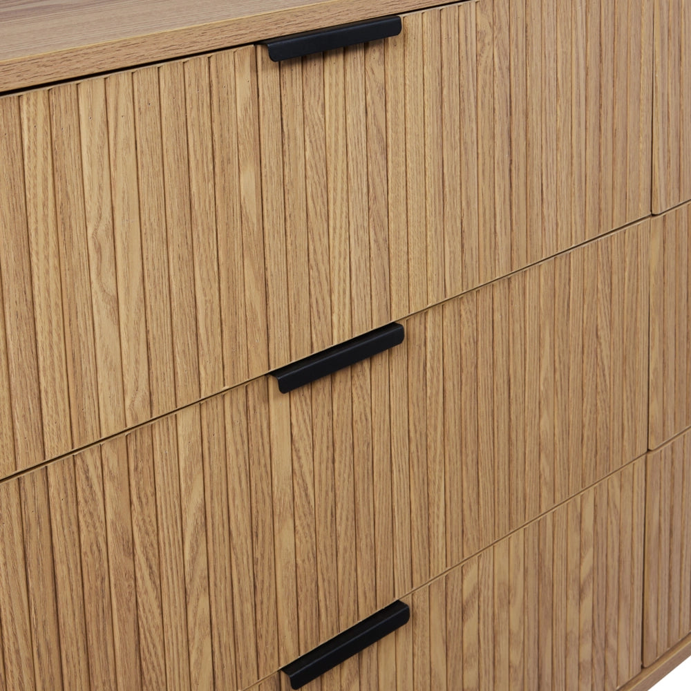 Cassettiera con 6 cassetti MDF legno chiaro gambe in metallo stile retrò