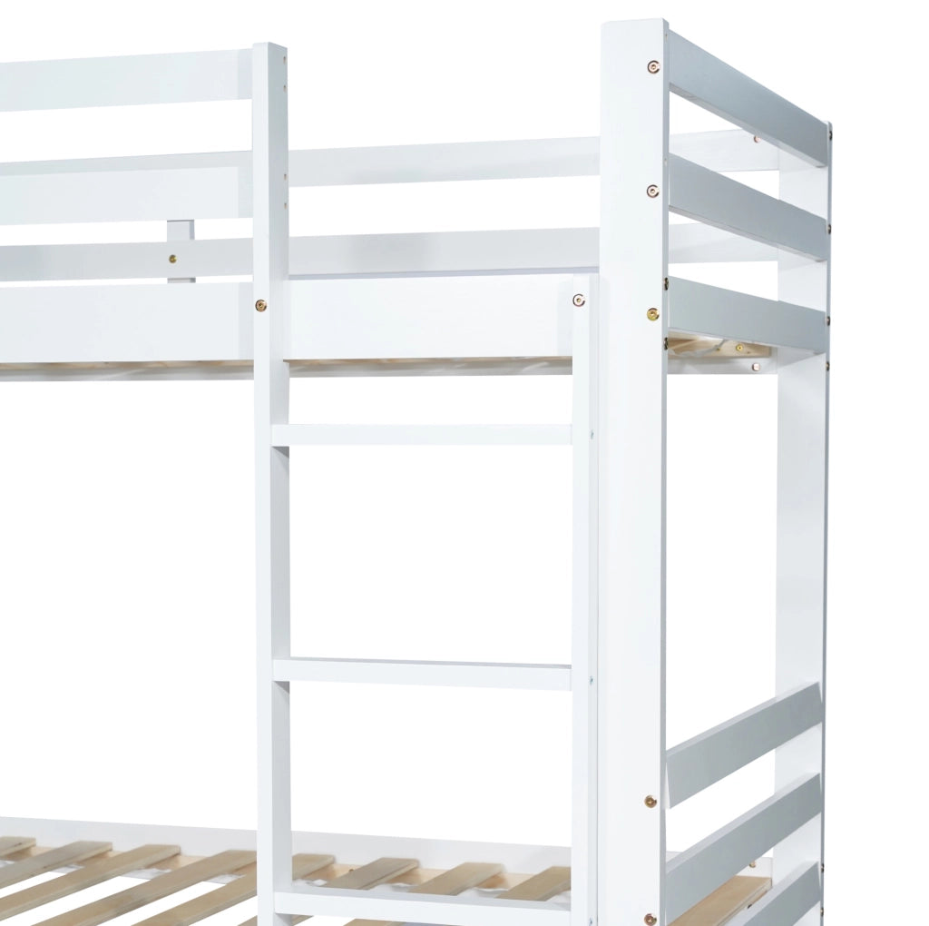 Letto a castello bianco 90x200 cm con ripiani e scala a 3 gradini