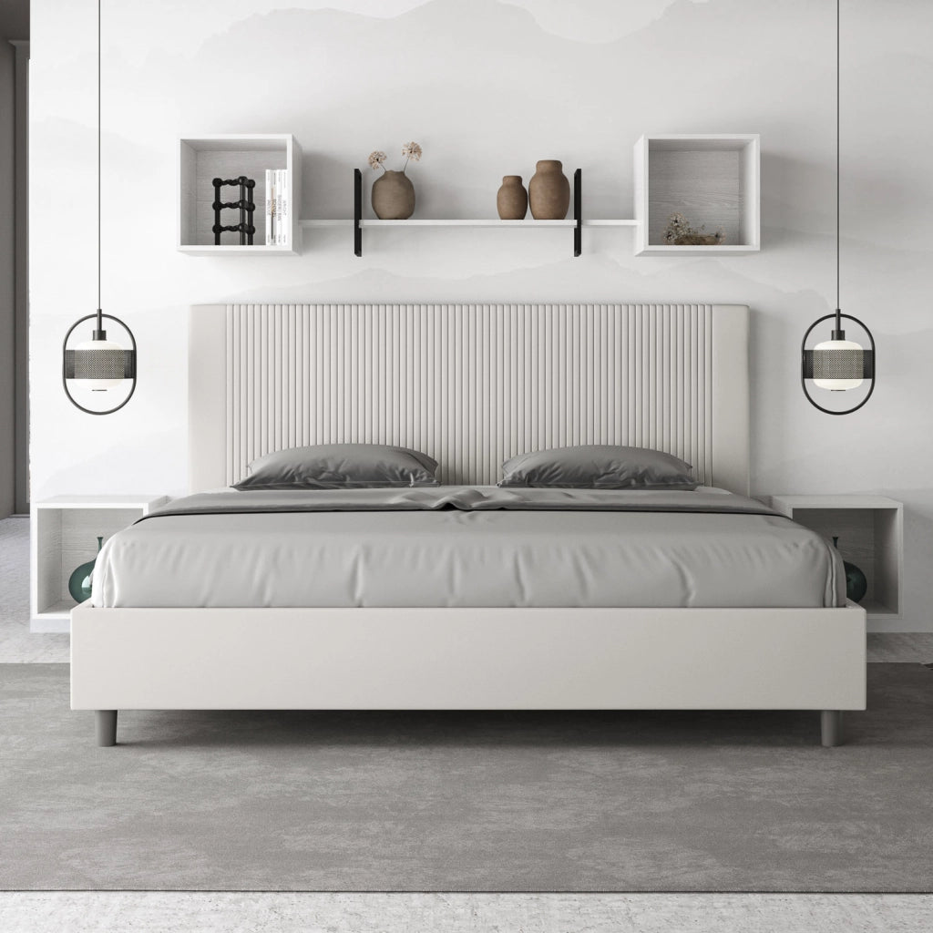 BS COM Letto matrimoniale king size contenitore imbottito 200x210 similpelle bianco