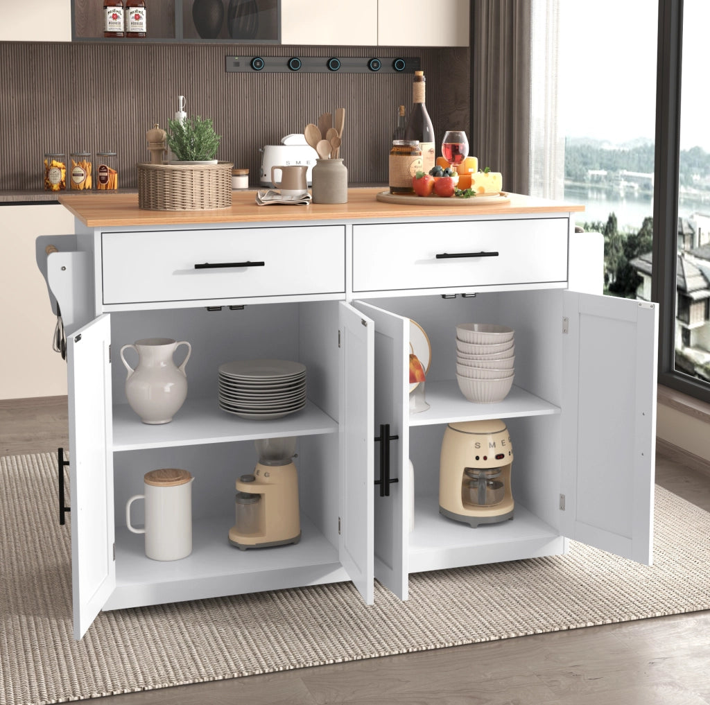 Carrello da cucina pieghevole con 2 cassetti; doppia anta; ruote e piedi in legno; 120x46/70x91;5 cm