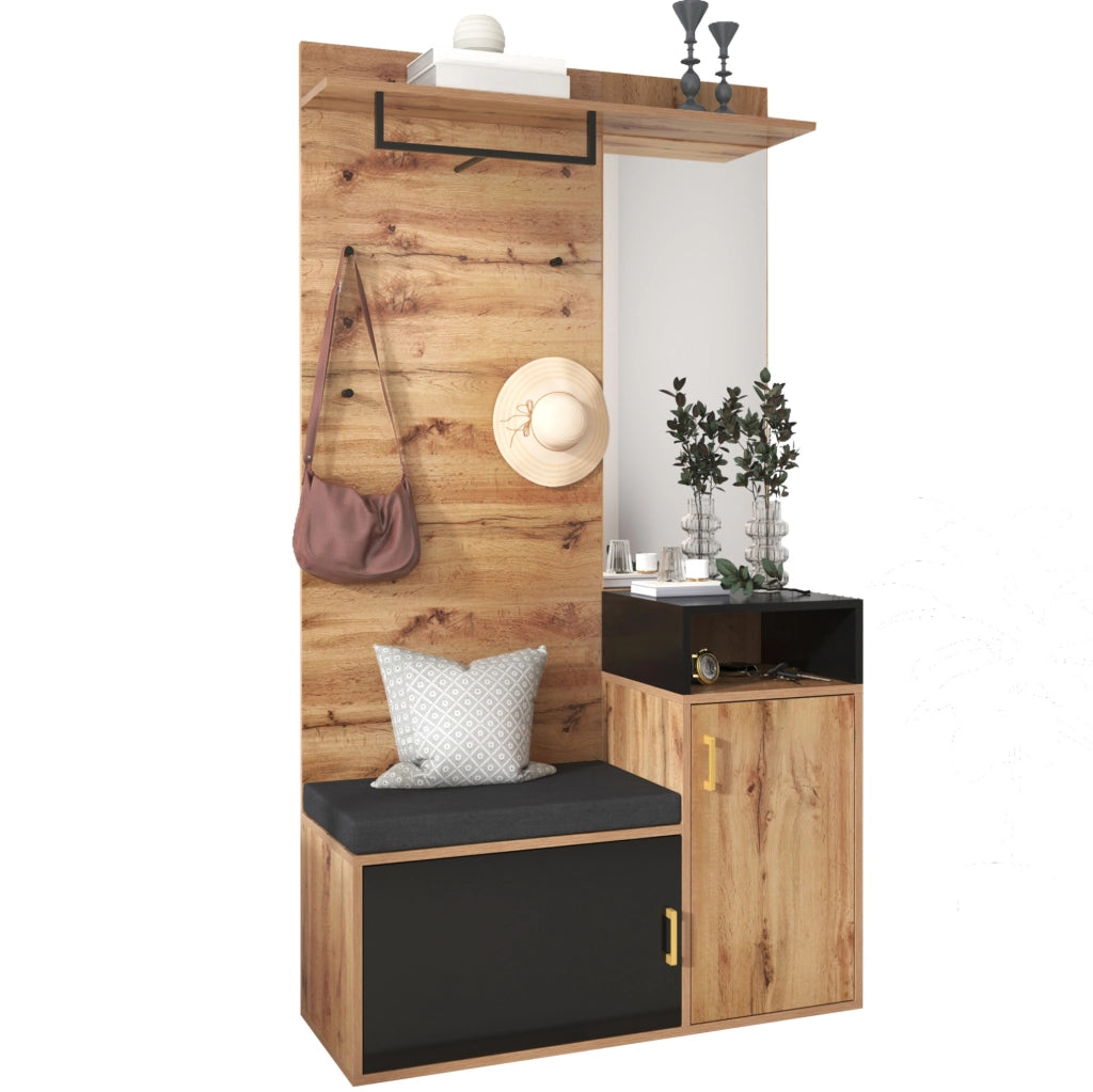 Set da ingresso 2 pezzi con scarpiera, specchio e panca