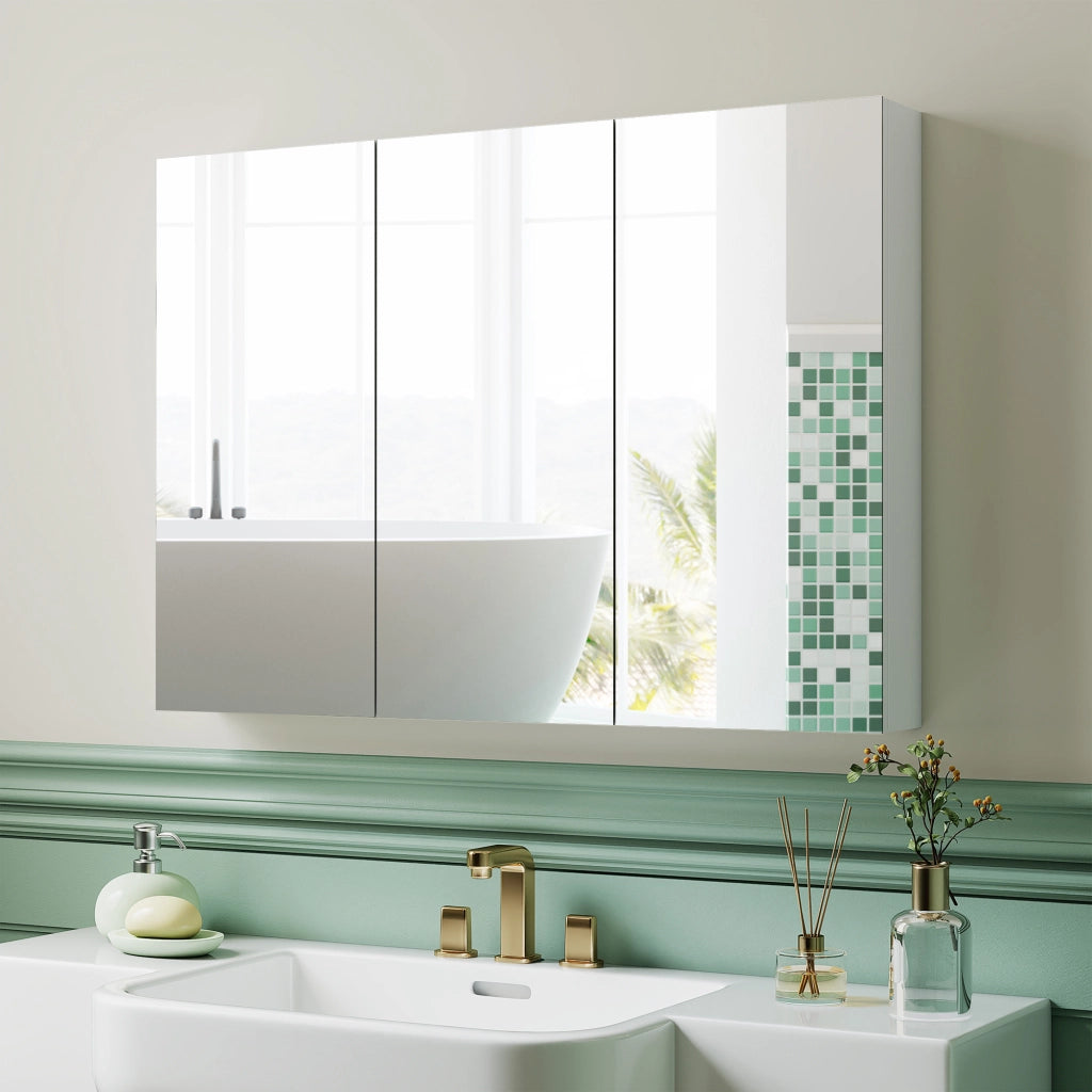 Armadio da bagno con specchio ¨C zephmum ¨C bianco 91.5x11.5x65cm