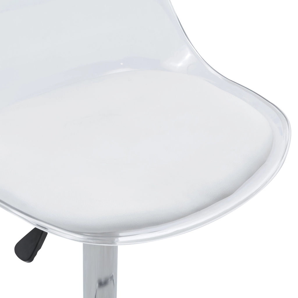 Set di 2 Sgabelli da Bar Regolabili con Schienale Trasparente, Seduta in PU Bianco e Gambe in Metallo Argento, 60-80 cm
