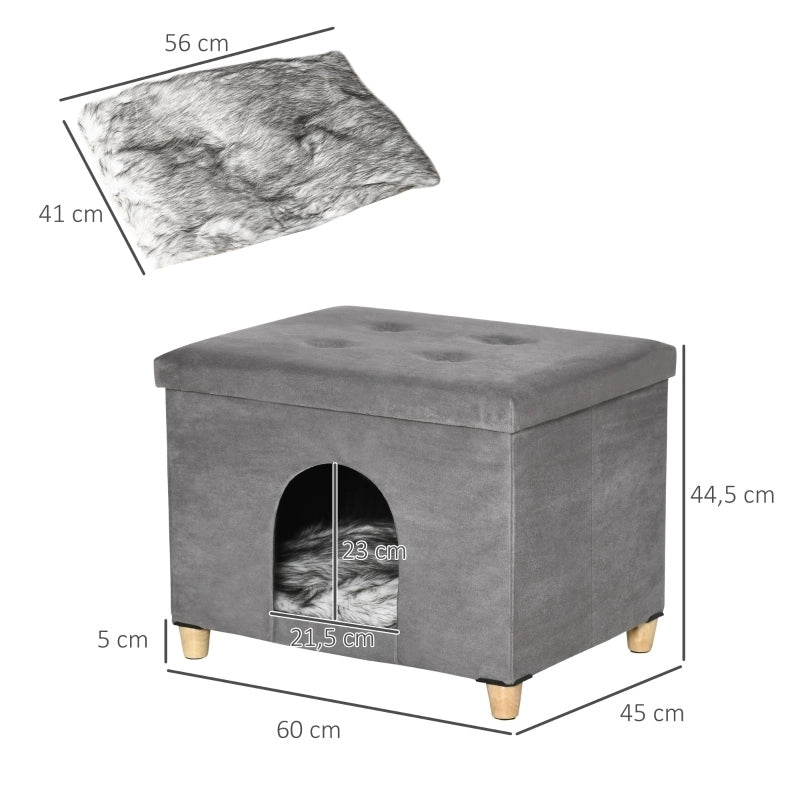 Pouf cuccia per gatti 2 in 1 grigio in MDF 60x45x44,5 cm