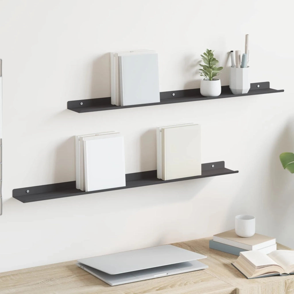 Mensola sospesa 2 pcs Nero 80 x 9 x 2,5 cm Acciaio 8003972