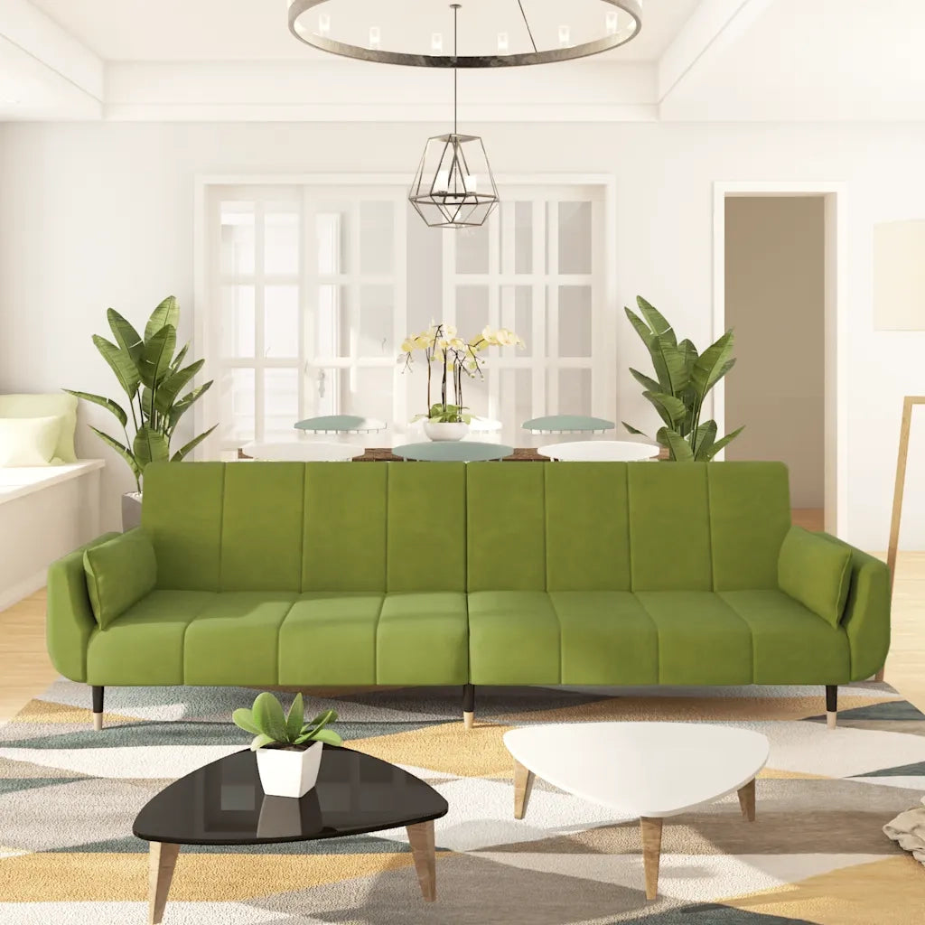 Divano letto | Sof¨¤ letto | Letto singolo a 2 Posti con 2 Cuscini Verde Chiaro in Velluto