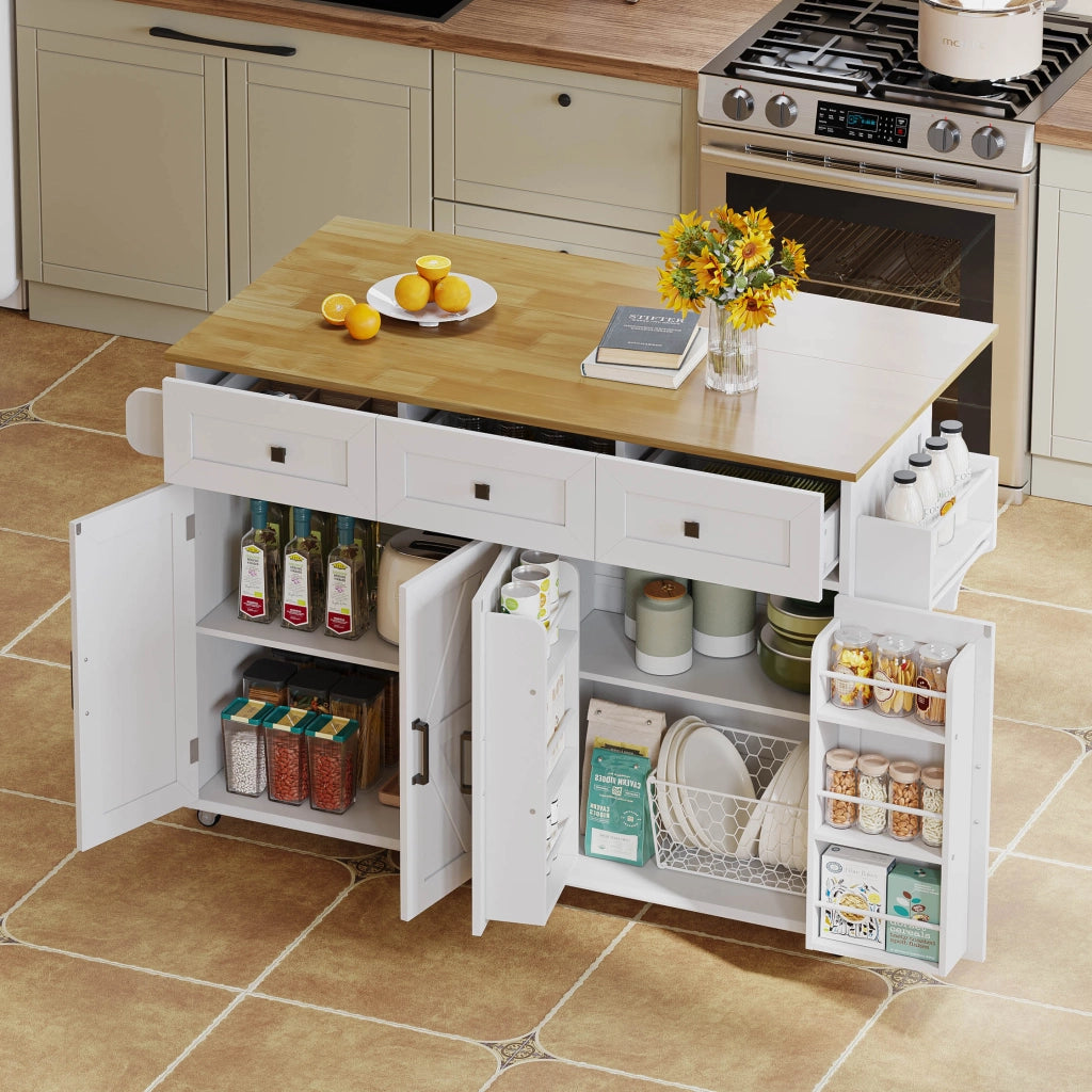 ISOLA CUCINA Pieghevole 140x43(70)x90.5 cm MDF Bianco/Naturale